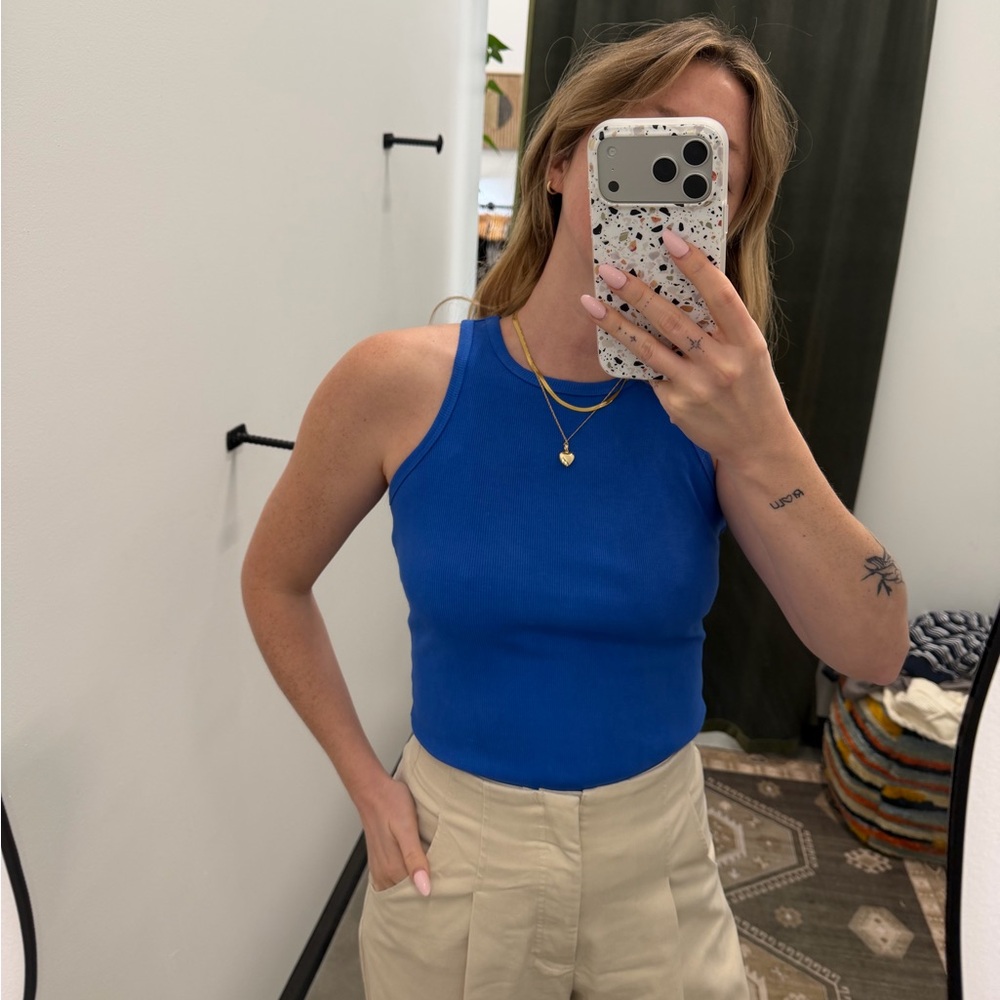 Blue Women's Ribbed Racerback Tank Top